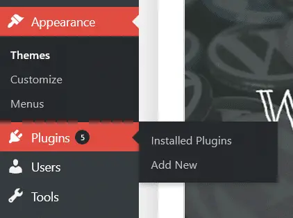 Capture d'écran WordPress - Menu extensions / plugins